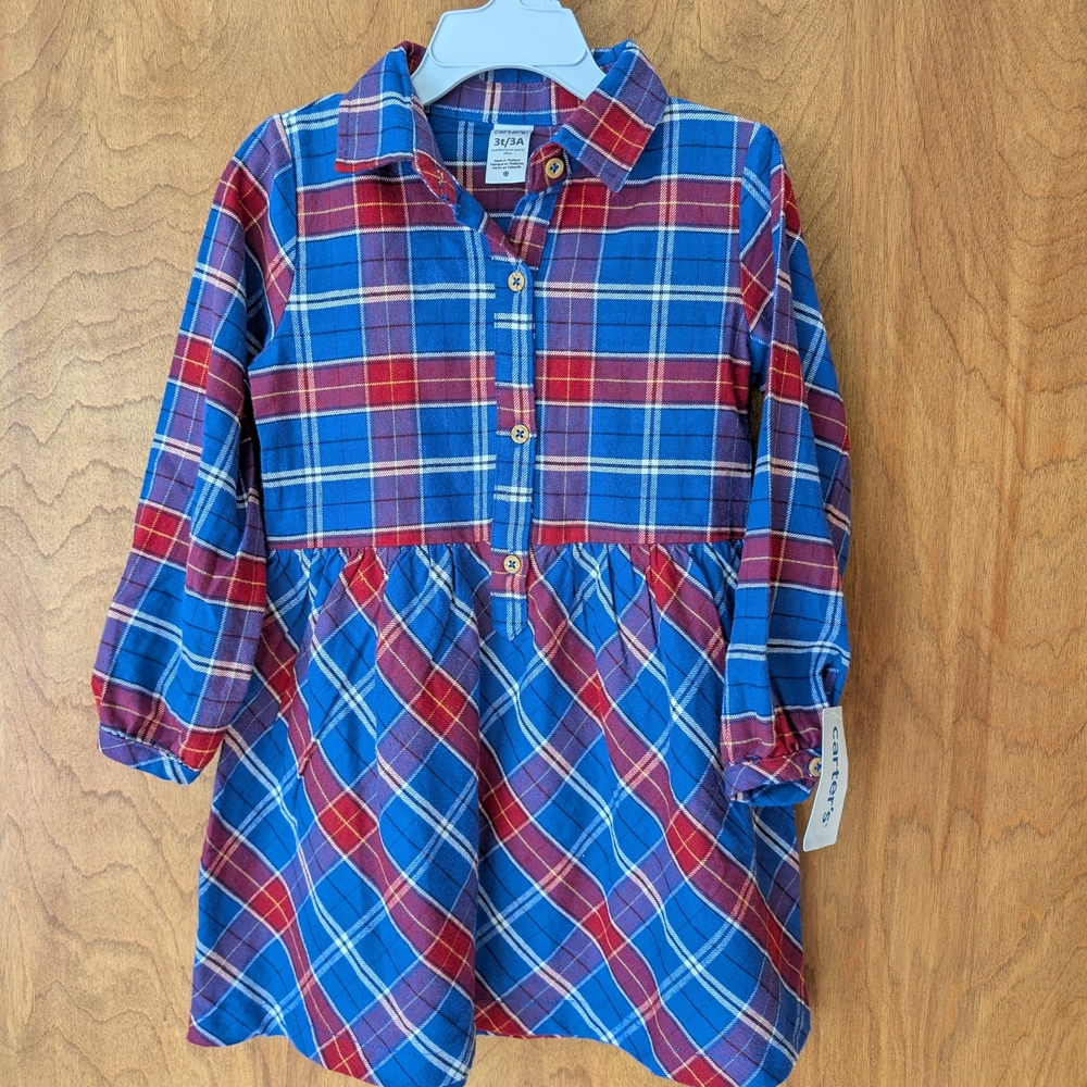 Carter's Blue and Red Flannel Toddler Dress